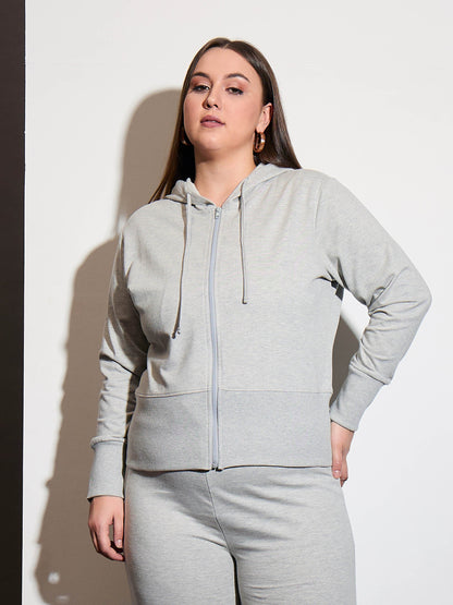 Grey Melange Terry Zipper Hoodie Jacket