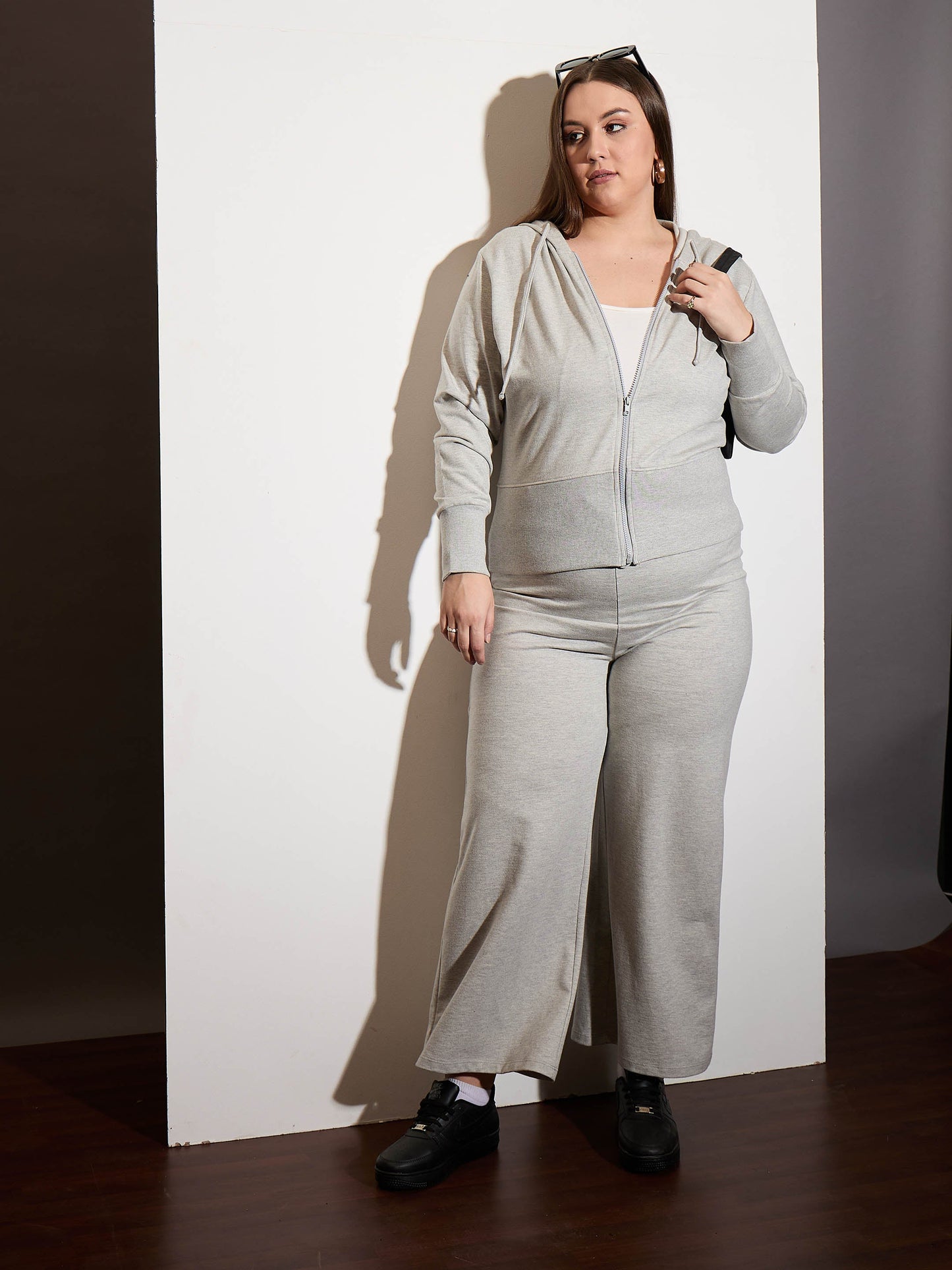 Grey Melange Terry Zipper Hoodie Jacket