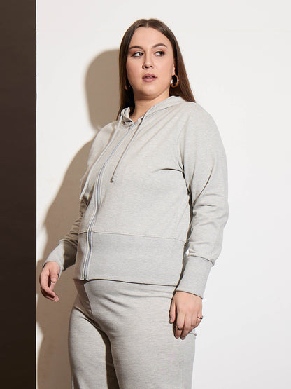 Grey Melange Terry Zipper Hoodie Jacket