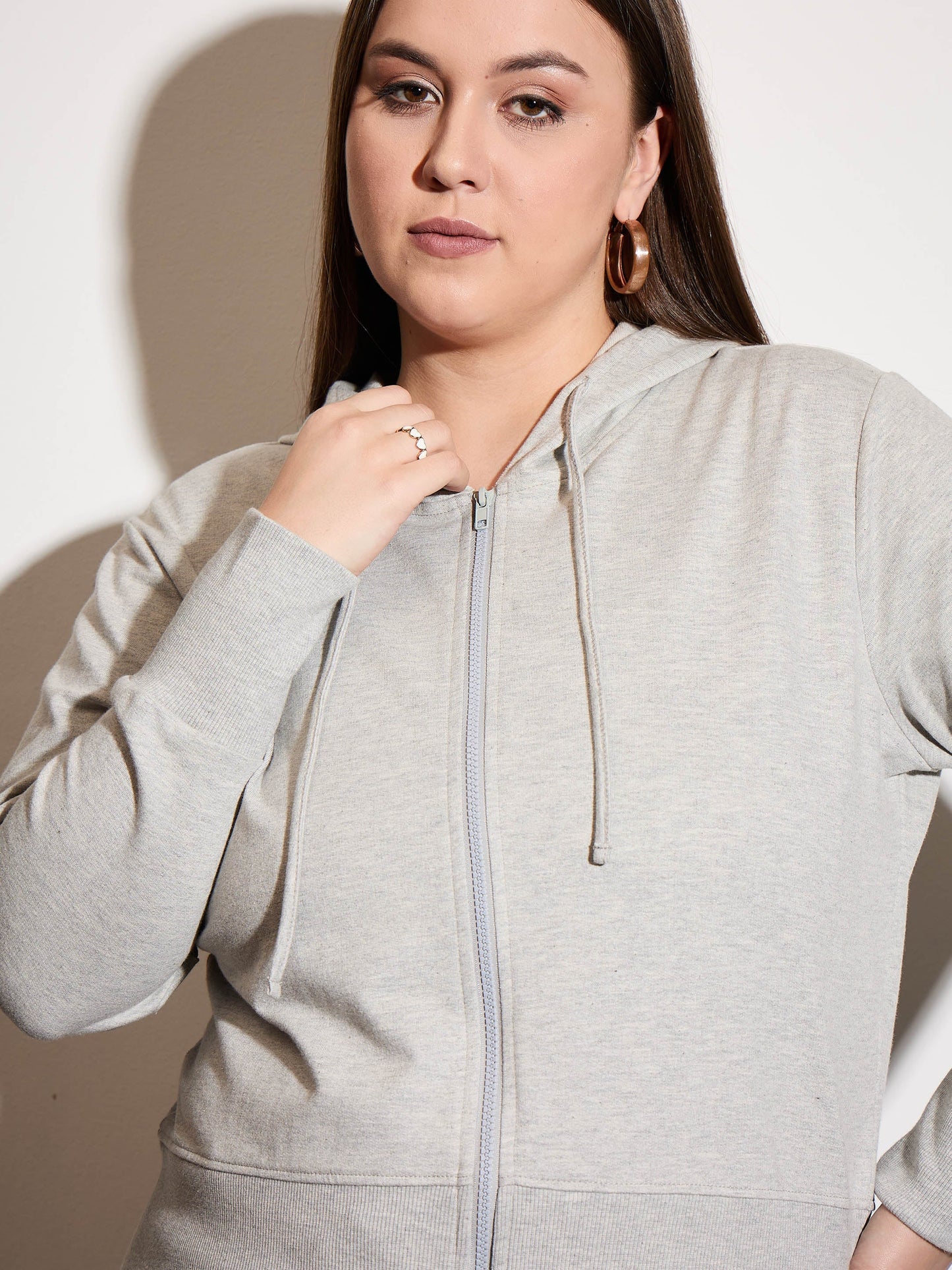 Grey Melange Terry Zipper Hoodie Jacket