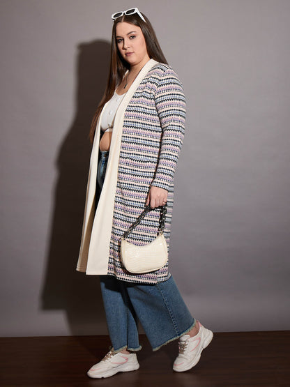 Off White Chevron Stripe Front Open Shrug