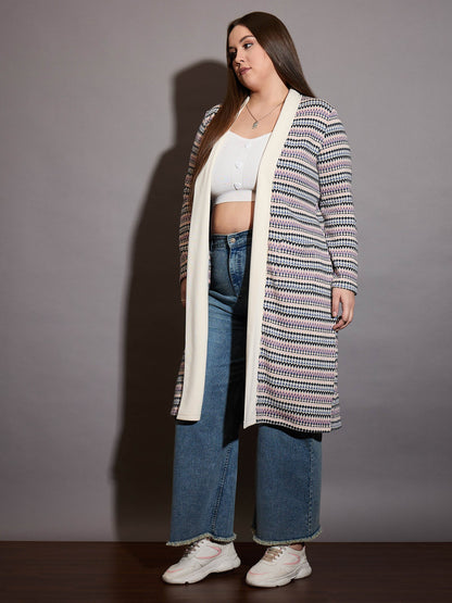 Off White Chevron Stripe Front Open Shrug
