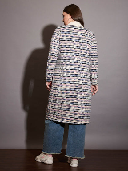 Off White Chevron Stripe Front Open Shrug