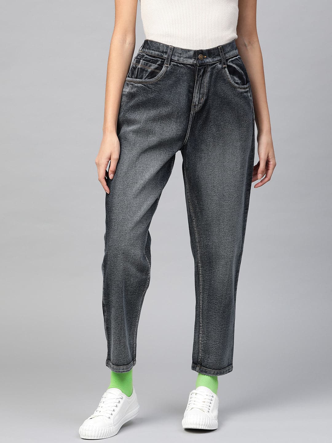 Women's Navy Washed High Waist Basic Jeans in Cotton by Sassafras for wholesale, bulk, supplier, manufacturer and wholesaler buyers from Trendphoria