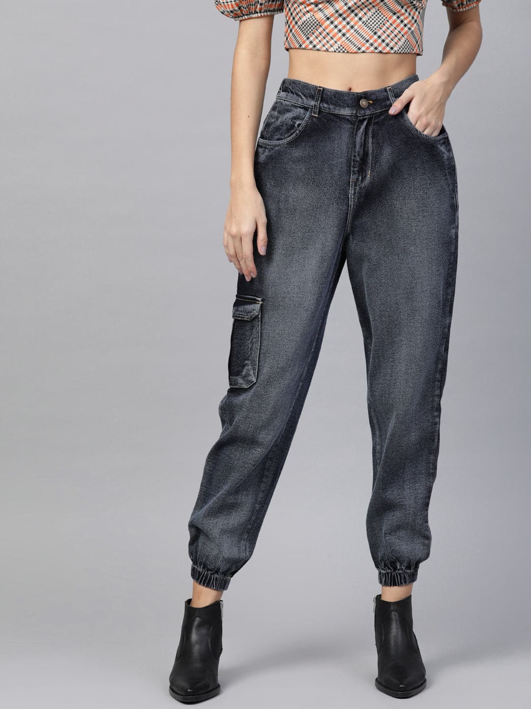 Women's Navy Washed Street Wear Jogger Jeans in Cotton by Sassafras for wholesale, bulk, supplier, manufacturer and wholesaler buyers from Trendphoria