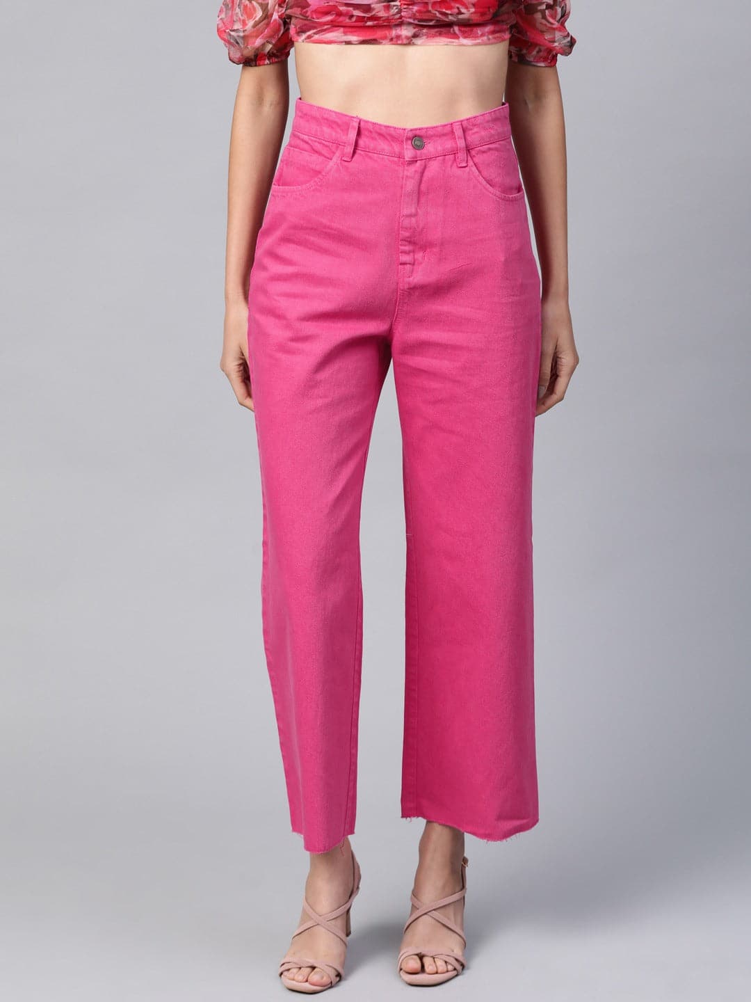 Women's Fuchsia Raw Edge Jeans in Cotton by Sassafras for wholesale, bulk, supplier, manufacturer and wholesaler buyers from Trendphoria
