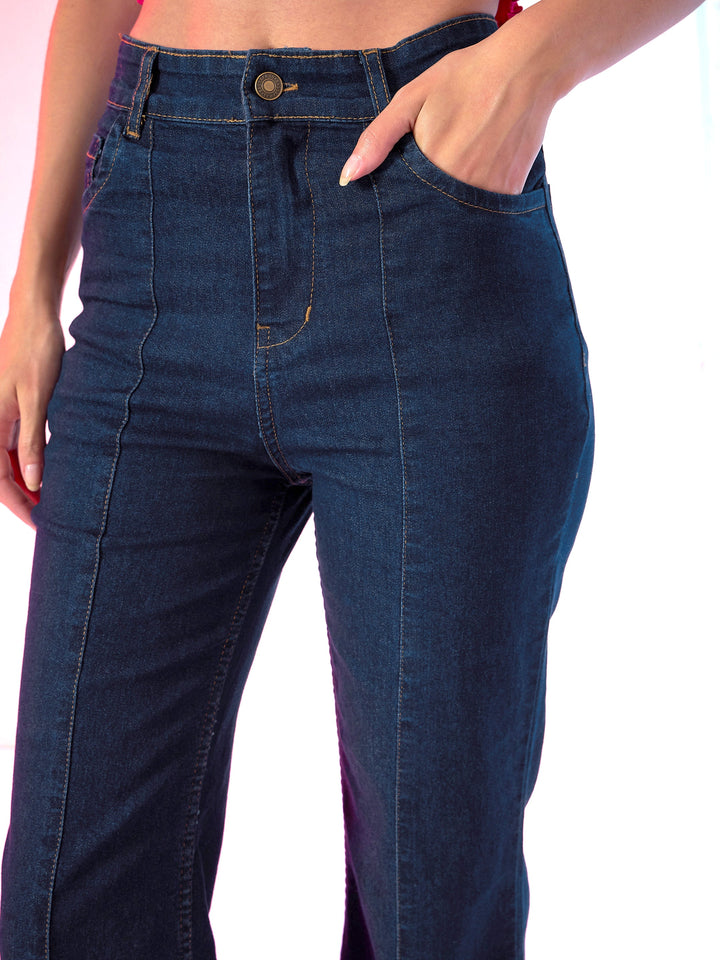 Navy Front Slit Bell Bottom Jeans