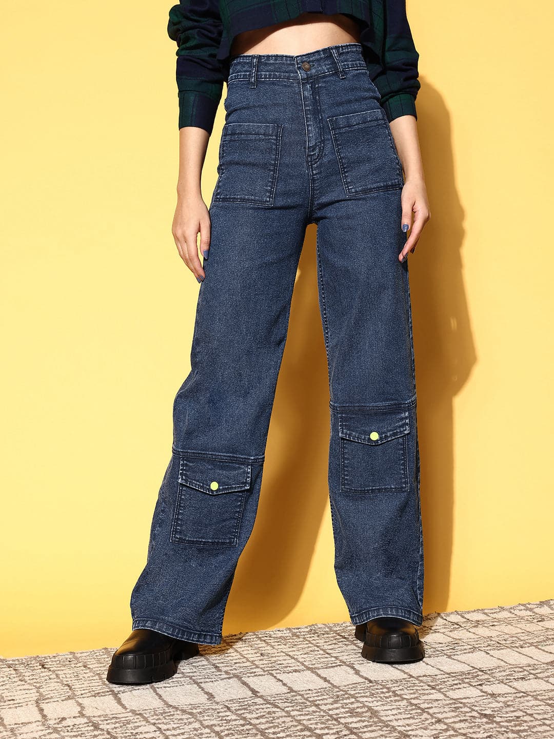 Women's Women Blue Washed Multi Pocket Stretch Straight Jeans in Cotton by Sassafras for wholesale, bulk, supplier, manufacturer and wholesaler buyers from Trendphoria