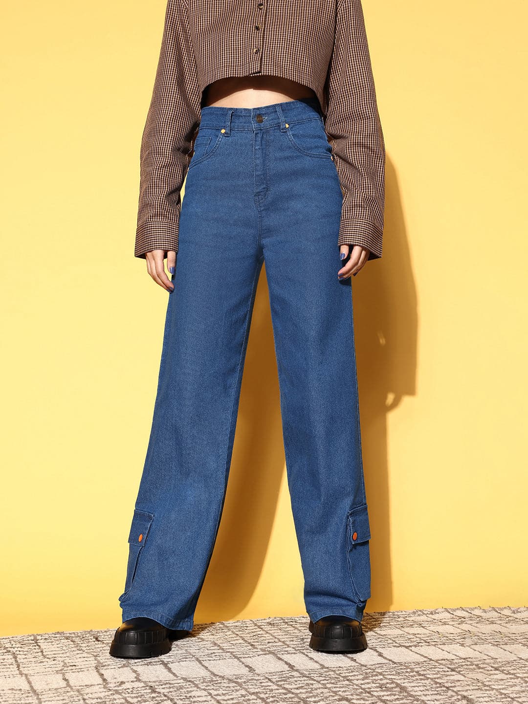Women's Women Blue Hem Pocket Stretch Straight Jeans in Cotton by Sassafras for wholesale, bulk, supplier, manufacturer and wholesaler buyers from Trendphoria