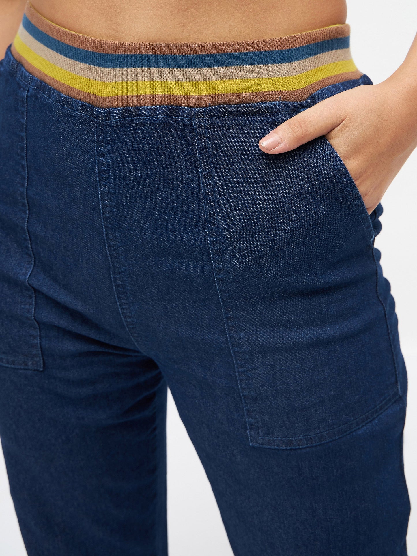 Navy Denim Striped Rib Jogger Jeans