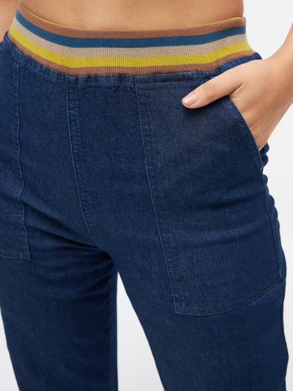 Navy Denim Striped Rib Jogger Jeans