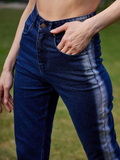 Navy Side Wash Mom Fit Jeans
