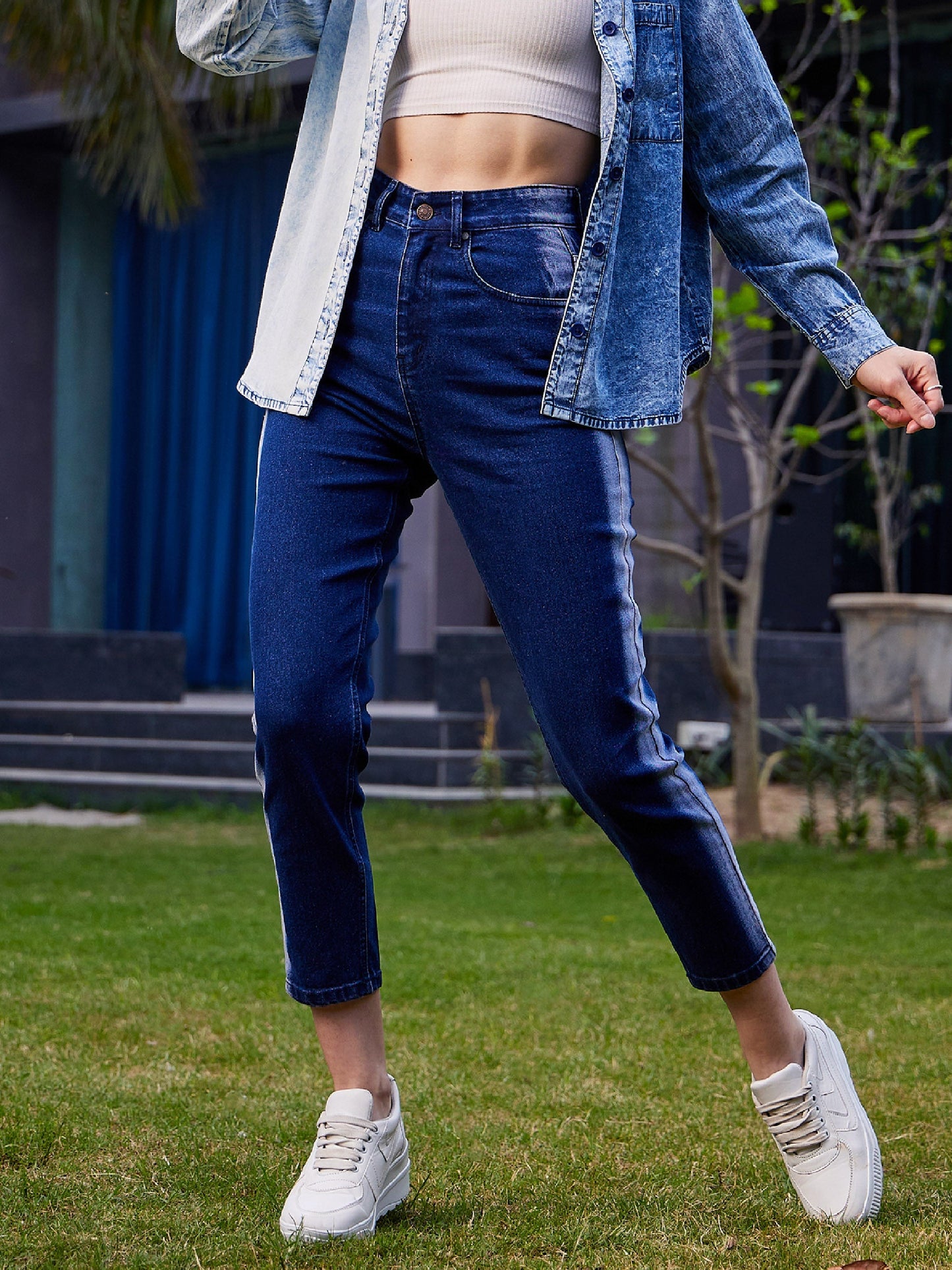 Navy Side Wash Mom Fit Jeans