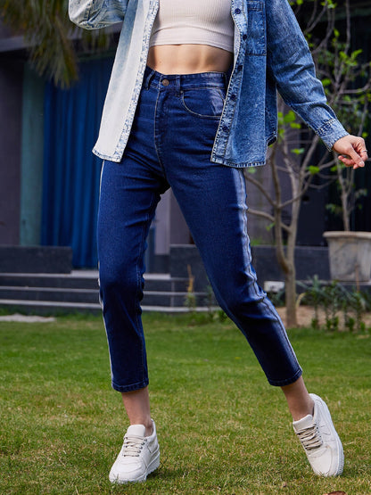 Navy Side Wash Mom Fit Jeans