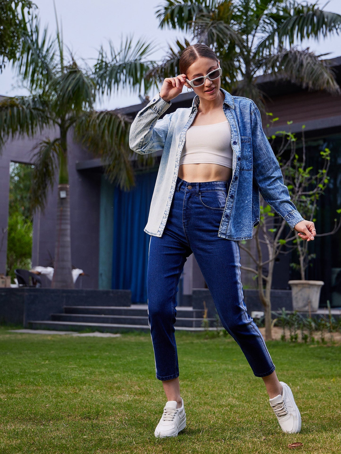 Navy Side Wash Mom Fit Jeans