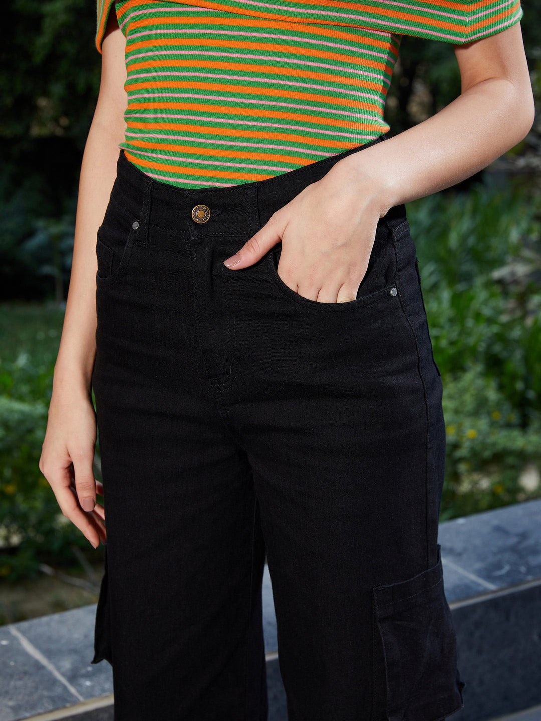 Women Black Box Pocket Straight Premium Jeans