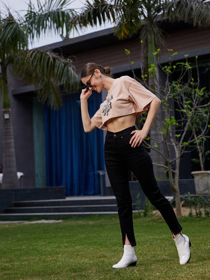 Black Hem Slit Relax Premium Jeans