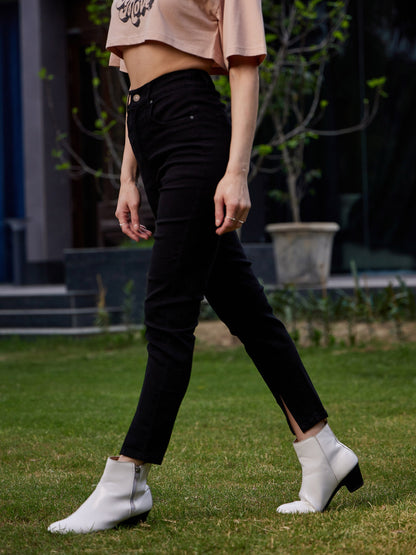 Black Hem Slit Relax Premium Jeans