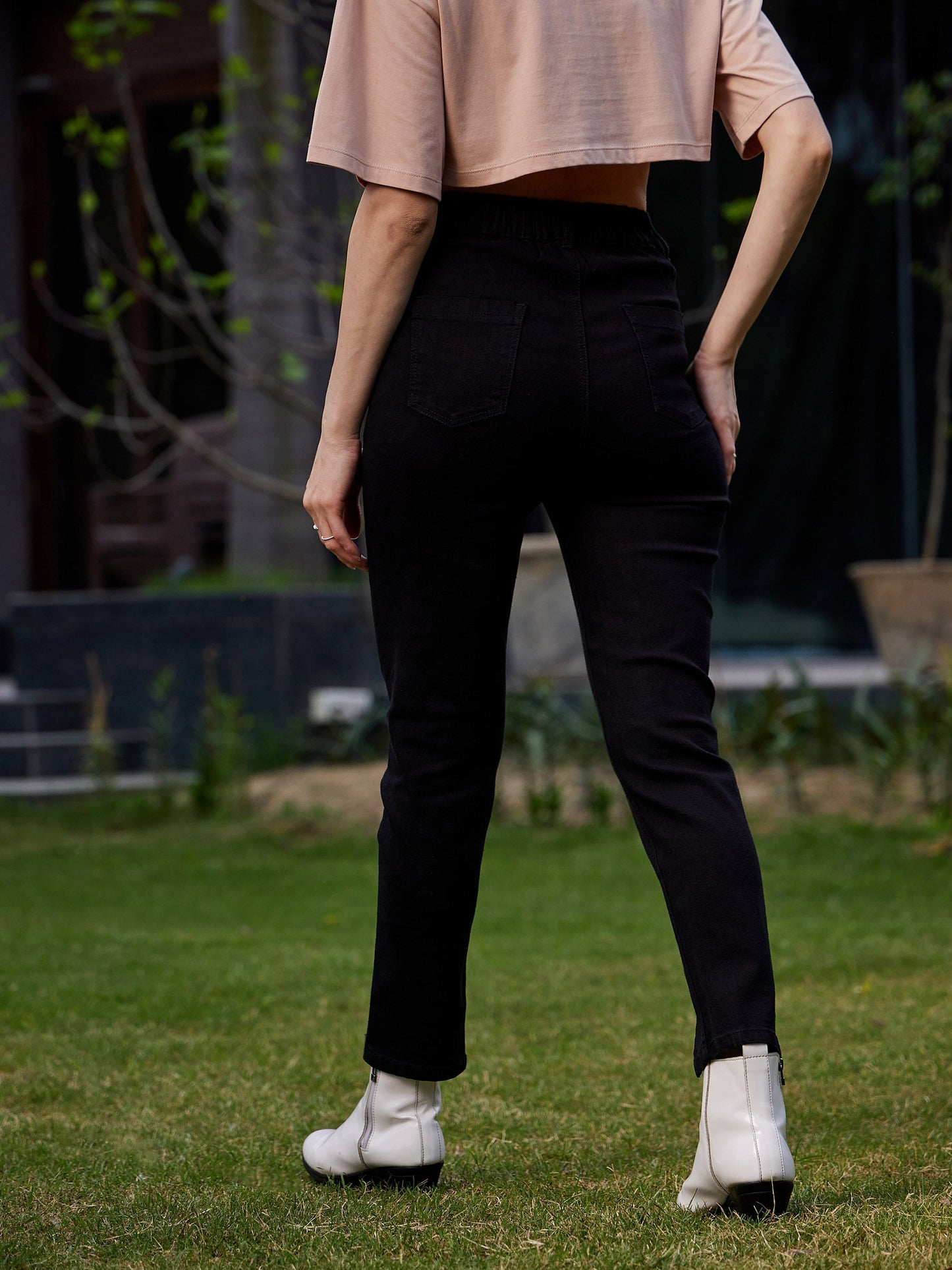 Black Hem Slit Relax Premium Jeans