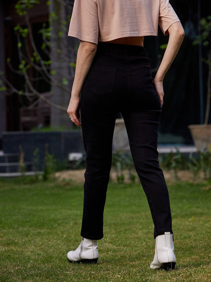 Black Hem Slit Relax Premium Jeans