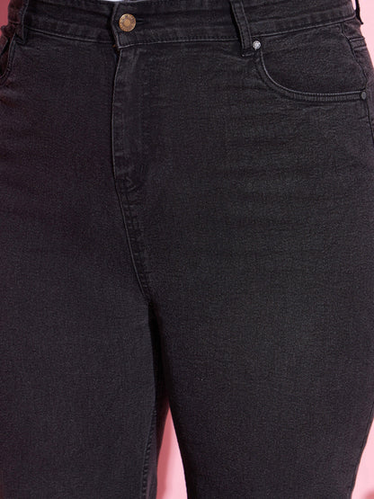 Black Acid Wash Denim Straight Jeans