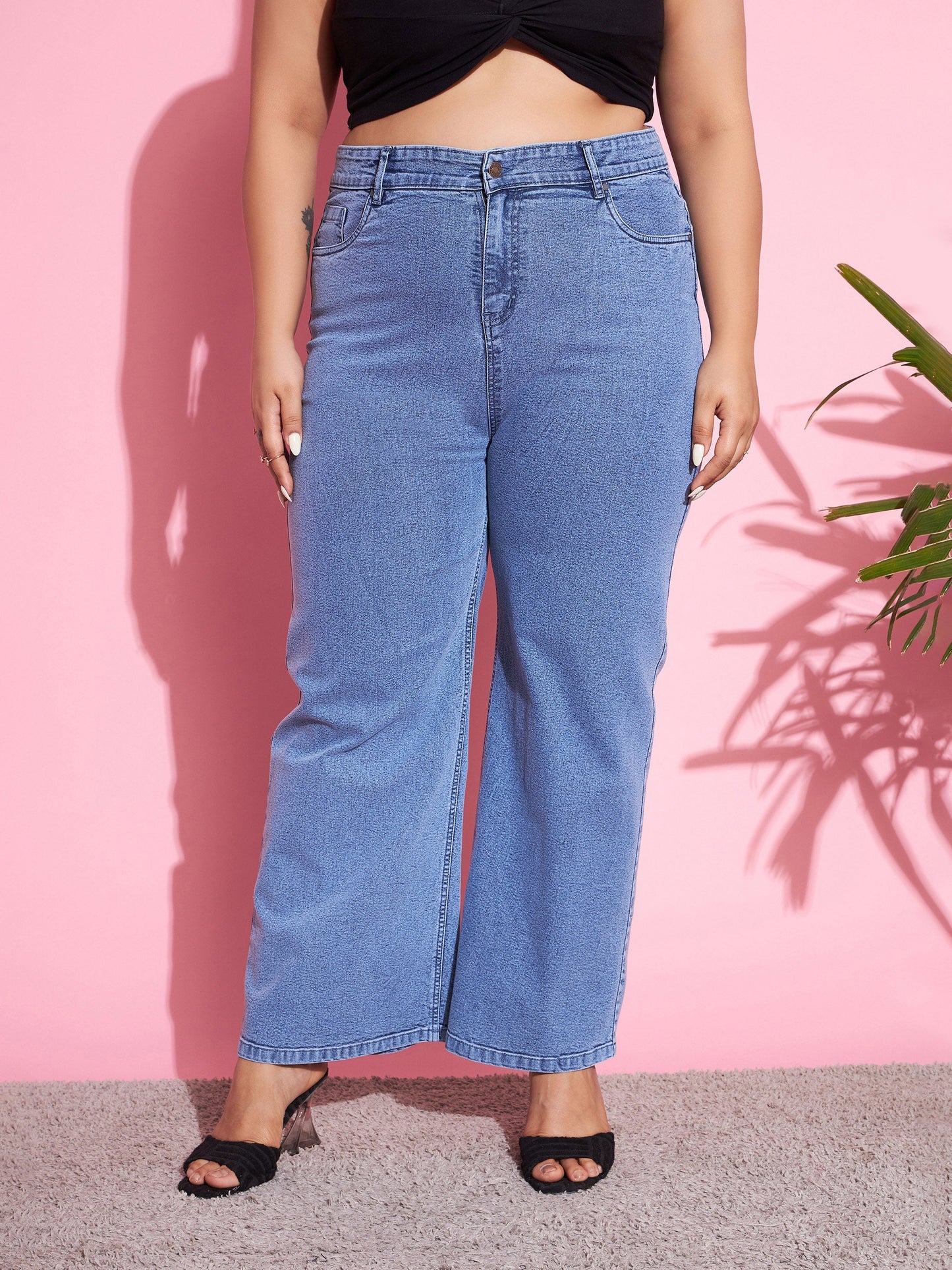 Plus size women's Blue Denim Blue Acid Wash Denim Straight Jeans by Sassafras Curve for wholesale buyers, boutiques, resellers and bulk orders from