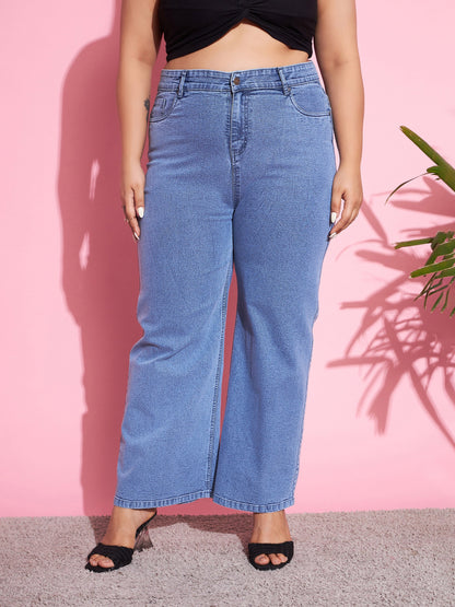 Plus size women's Blue Denim Blue Acid Wash Denim Straight Jeans by Sassafras Curve for wholesale buyers, boutiques, resellers and bulk orders from