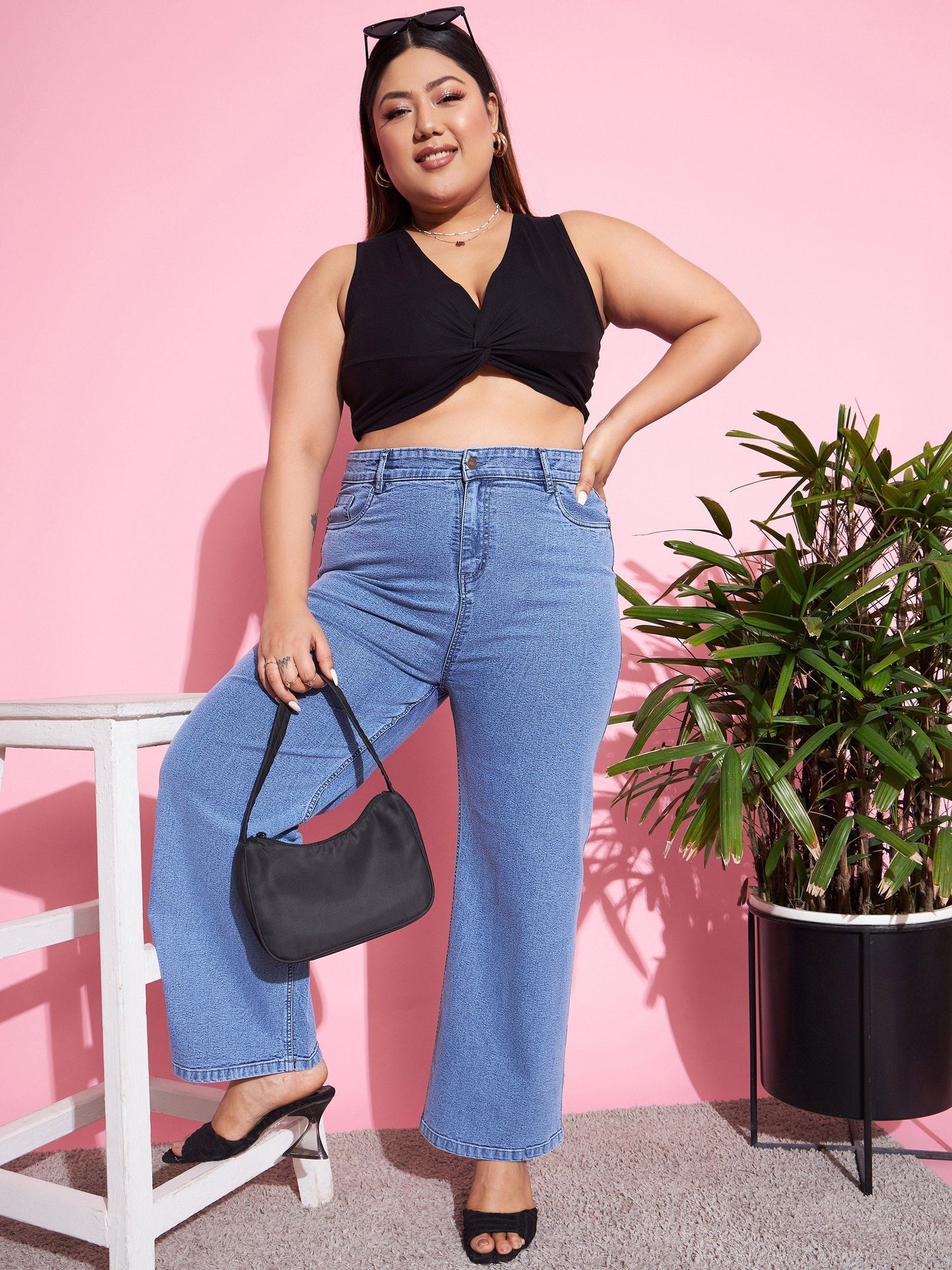 Blue Acid Wash Denim Straight Jeans-SASSAFRAS Curve