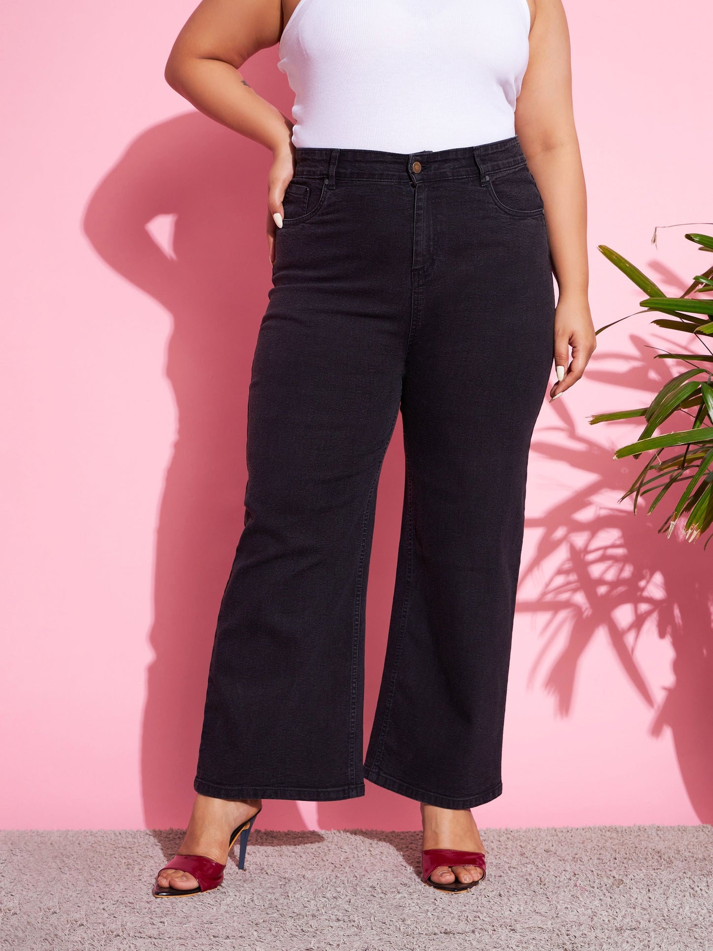 Plus size women's Black Denim Black Acid Wash Denim Bell Bottom Jeans by Sassafras Curve for wholesale buyers, boutiques, resellers and bulk orders