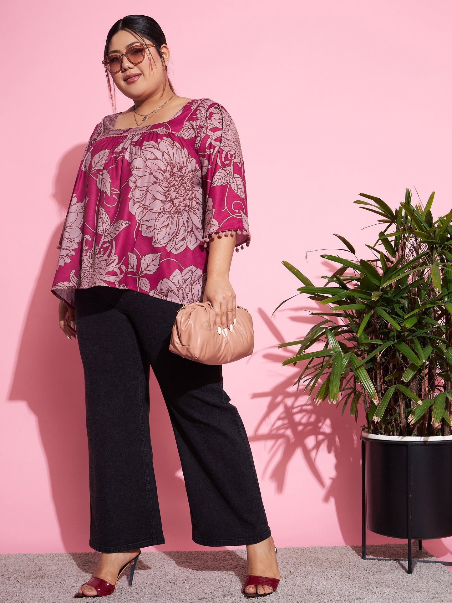 Black Acid Wash Denim Bell Bottom Jeans-SASSAFRAS Curve