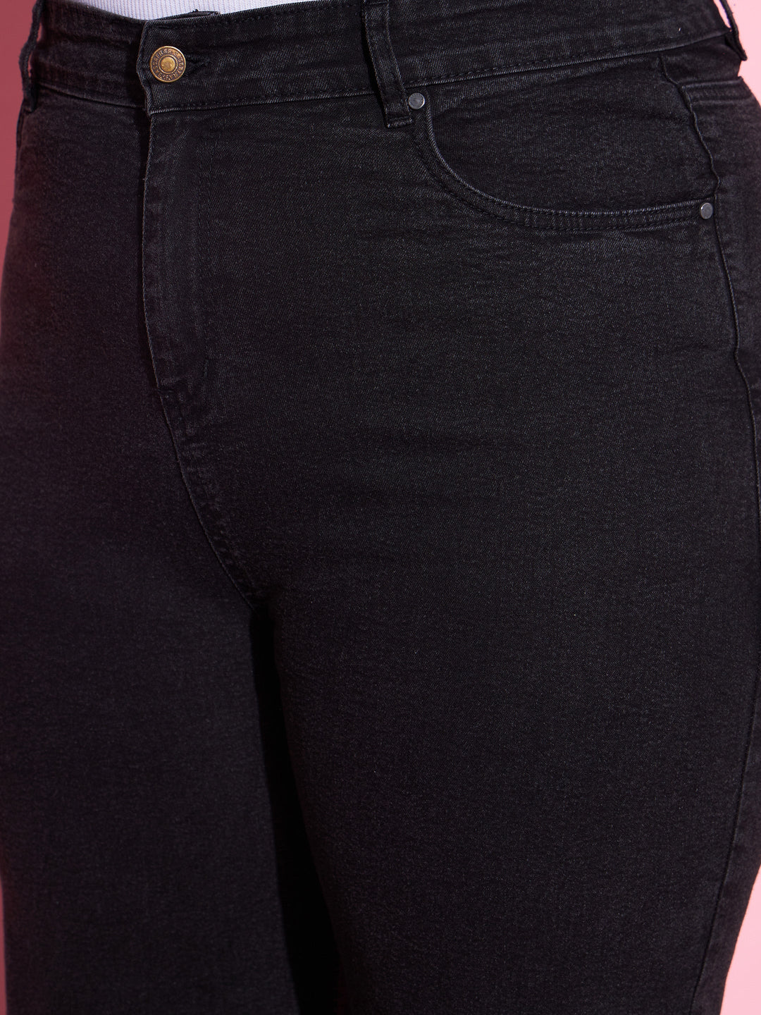 Black Acid Wash Denim Bell Bottom Jeans-SASSAFRAS Curve