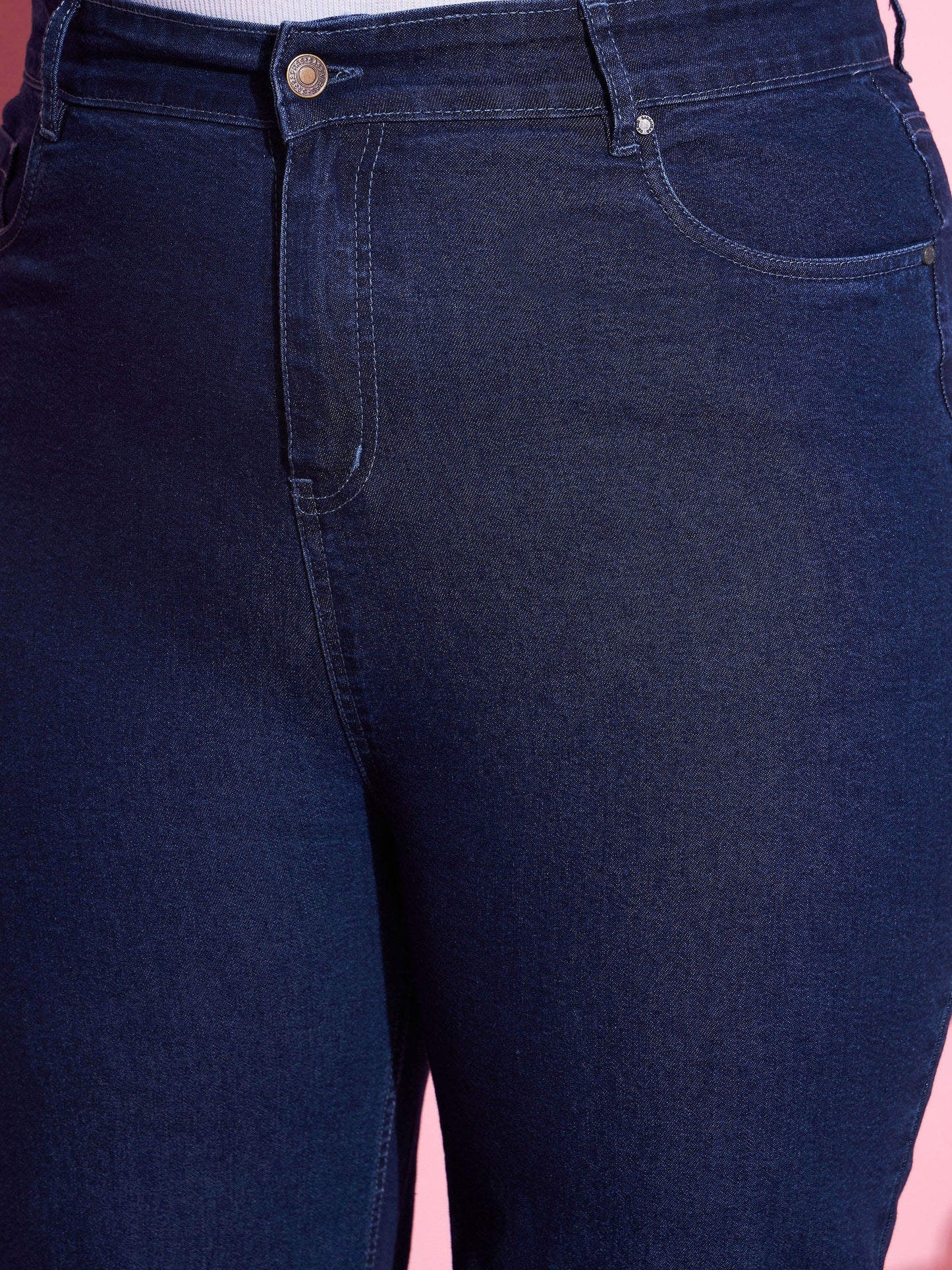 Navy Wash Denim Bell Bottom Jeans-SASSAFRAS Curve