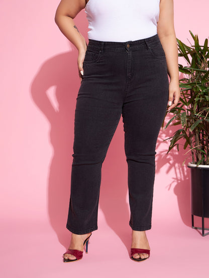 Plus size women's Black Denim Black Acid Wash Denim Boot Cut Jeans by Sassafras Curve for wholesale buyers, boutiques, resellers and bulk orders from