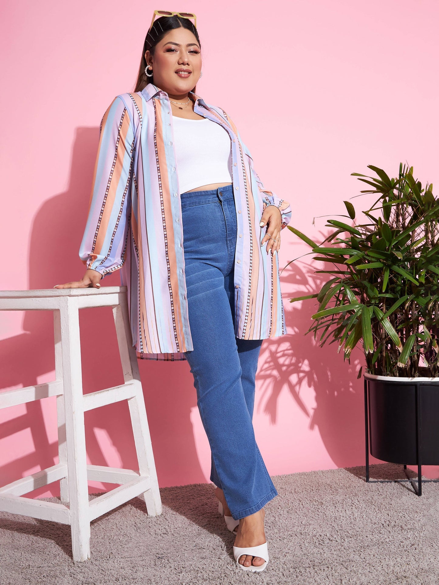 Blue Wash Denim Boot Cut Jeans-SASSAFRAS Curve