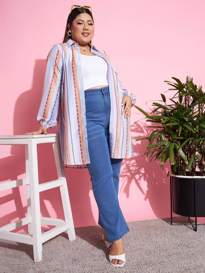 Blue Wash Denim Boot Cut Jeans-SASSAFRAS Curve