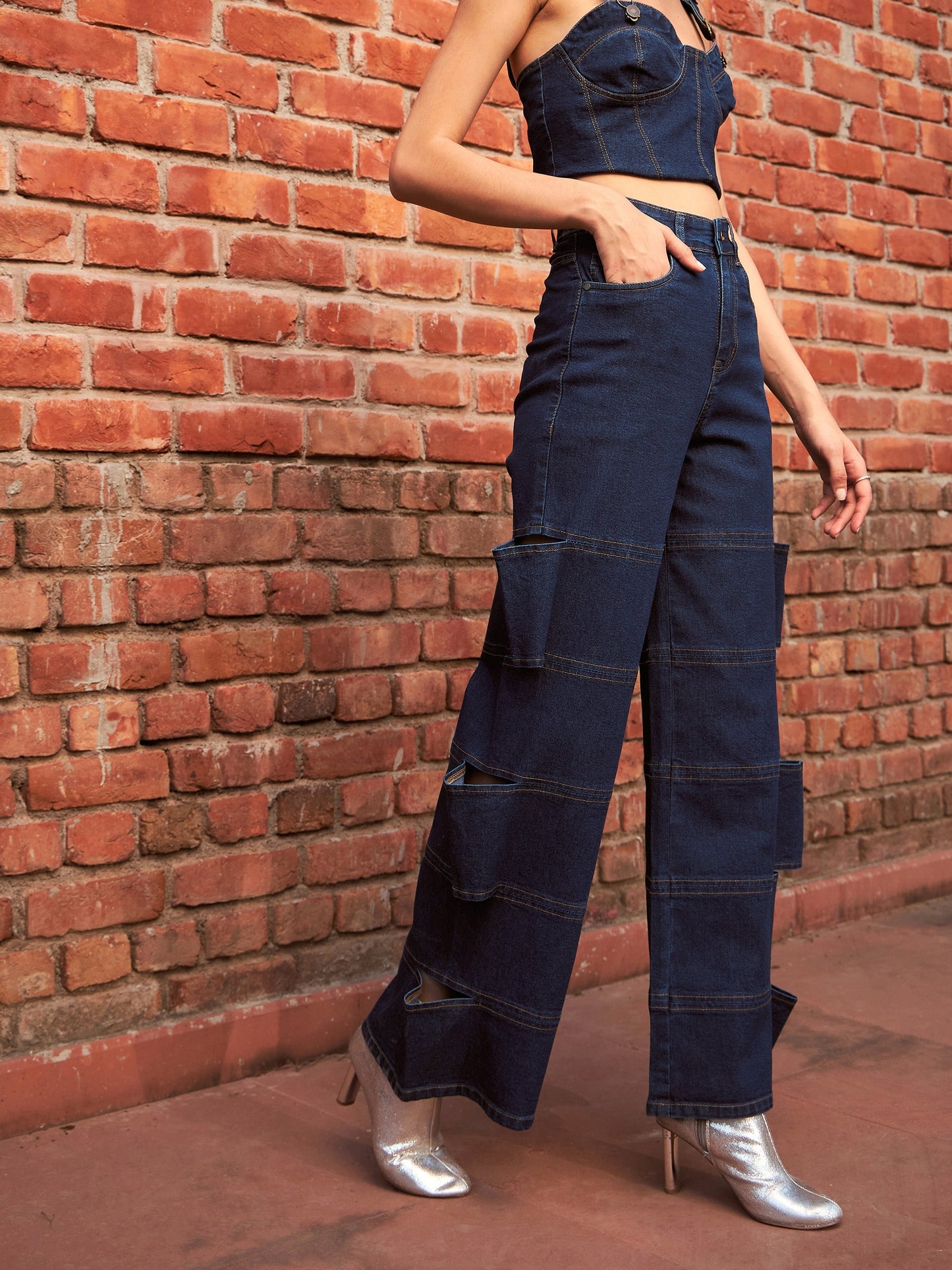 Navy Premium Side Cutout Straight Jeans