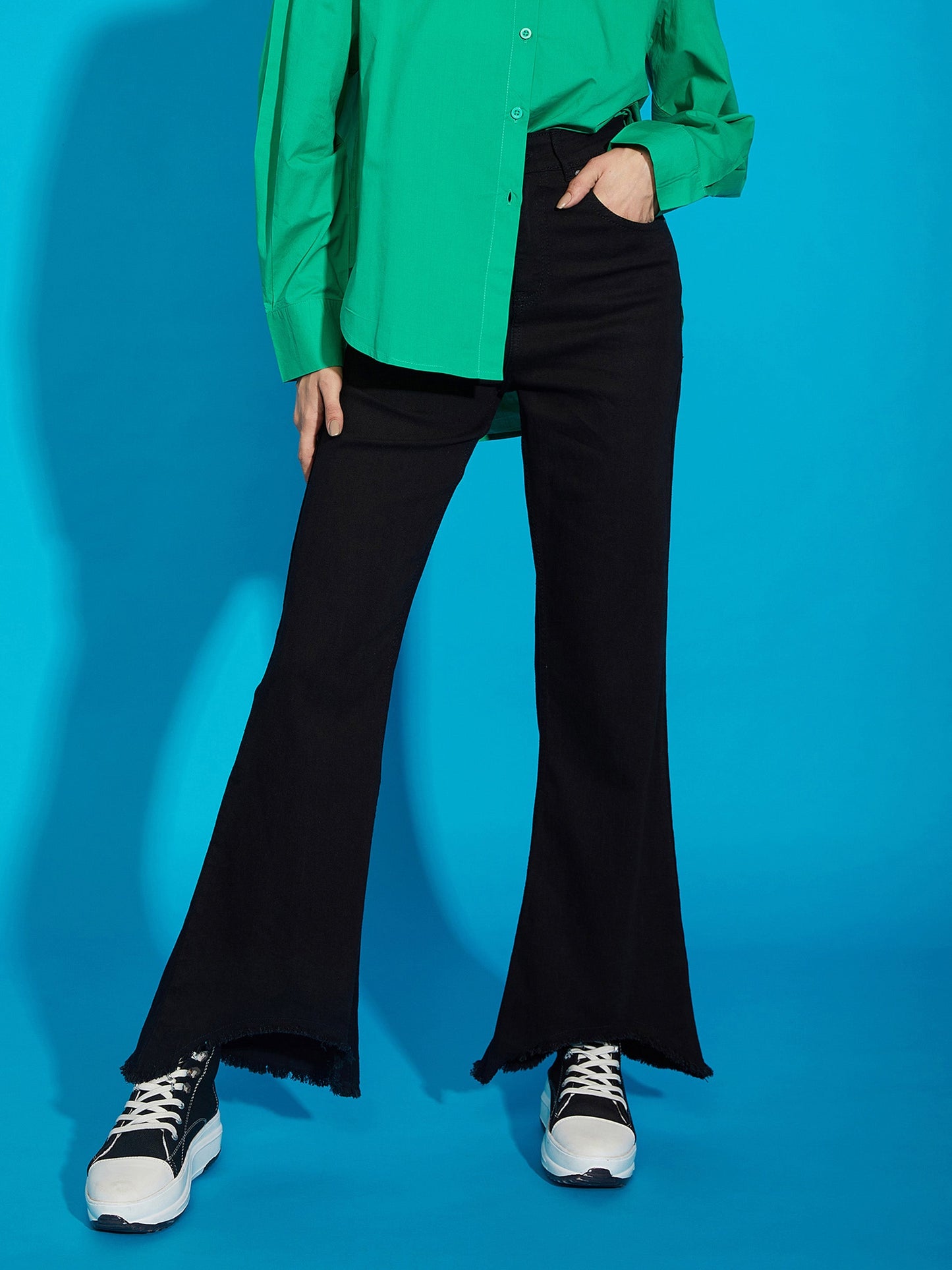 Black Premium Back Print Bell Bottom Jeans