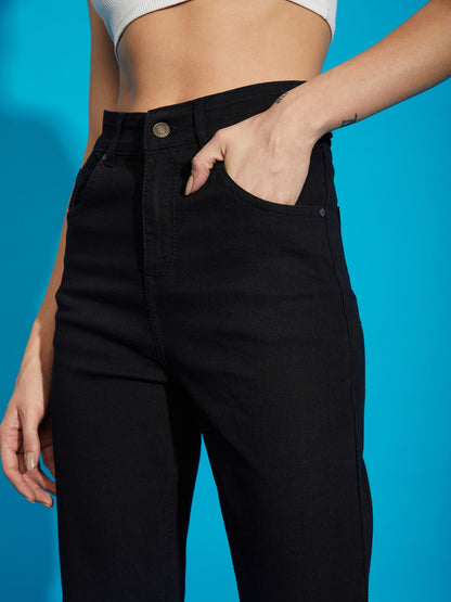 Black Premium Back Print Bell Bottom Jeans