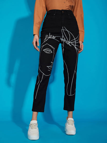Black Premium Line Art Mom Fit Jeans