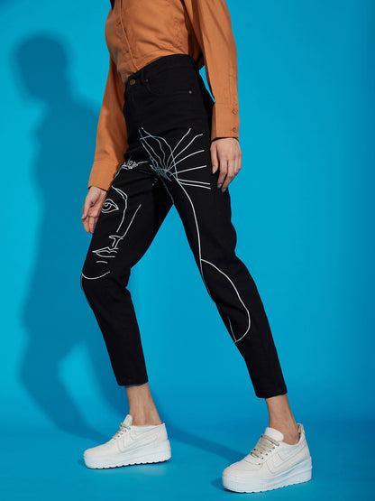 Black Premium Line Art Mom Fit Jeans