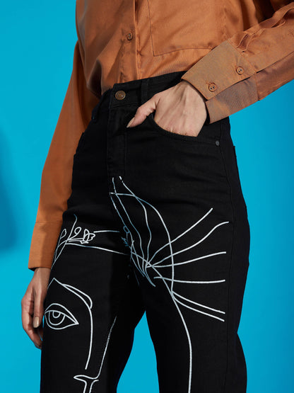 Black Premium Line Art Mom Fit Jeans