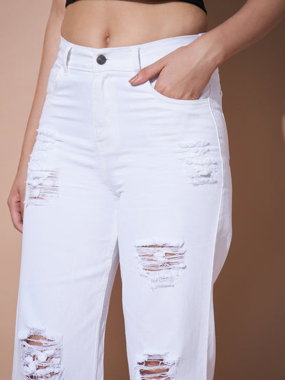 White Heavy Distress Straight Jeans