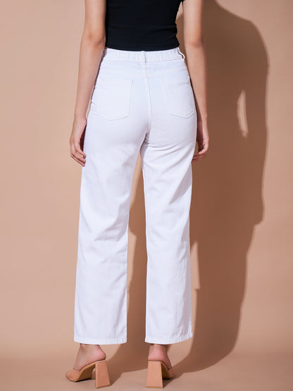 White Heavy Distress Straight Jeans