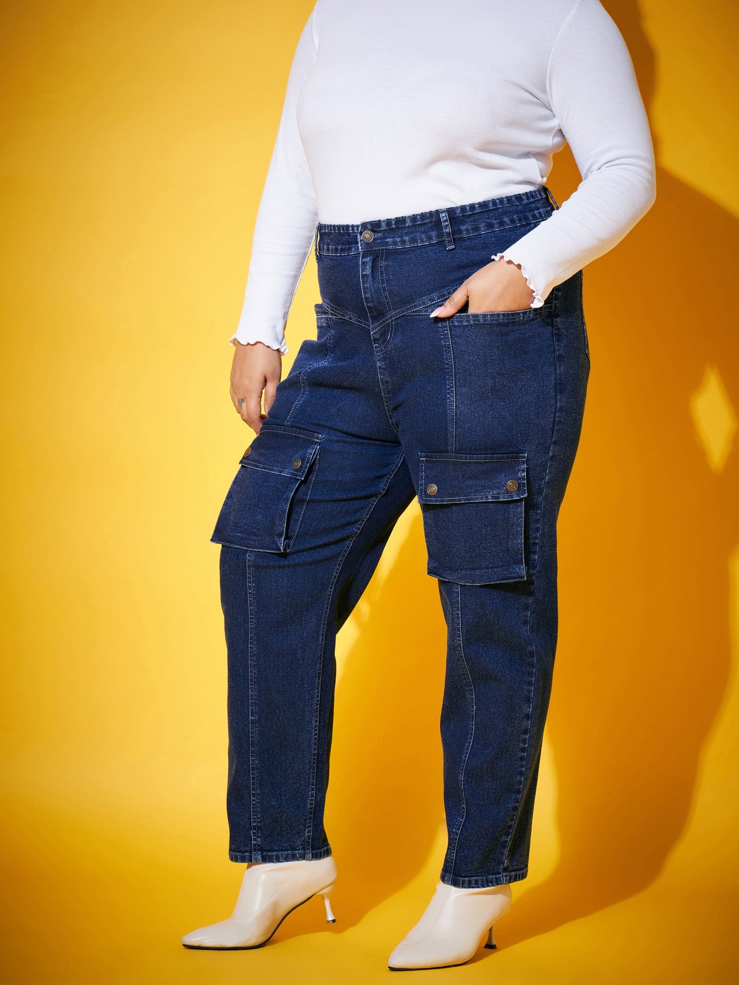 Navy Wash Front Patch Pocket Jeans