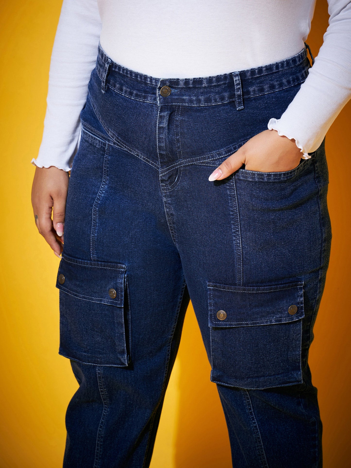 Navy Wash Front Patch Pocket Jeans