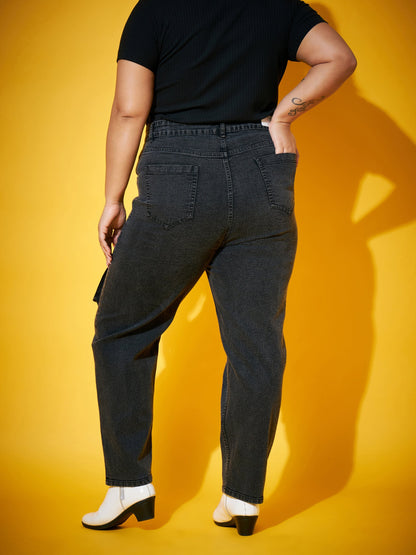 Black Acid Wash Front Patch Pocket Jeans