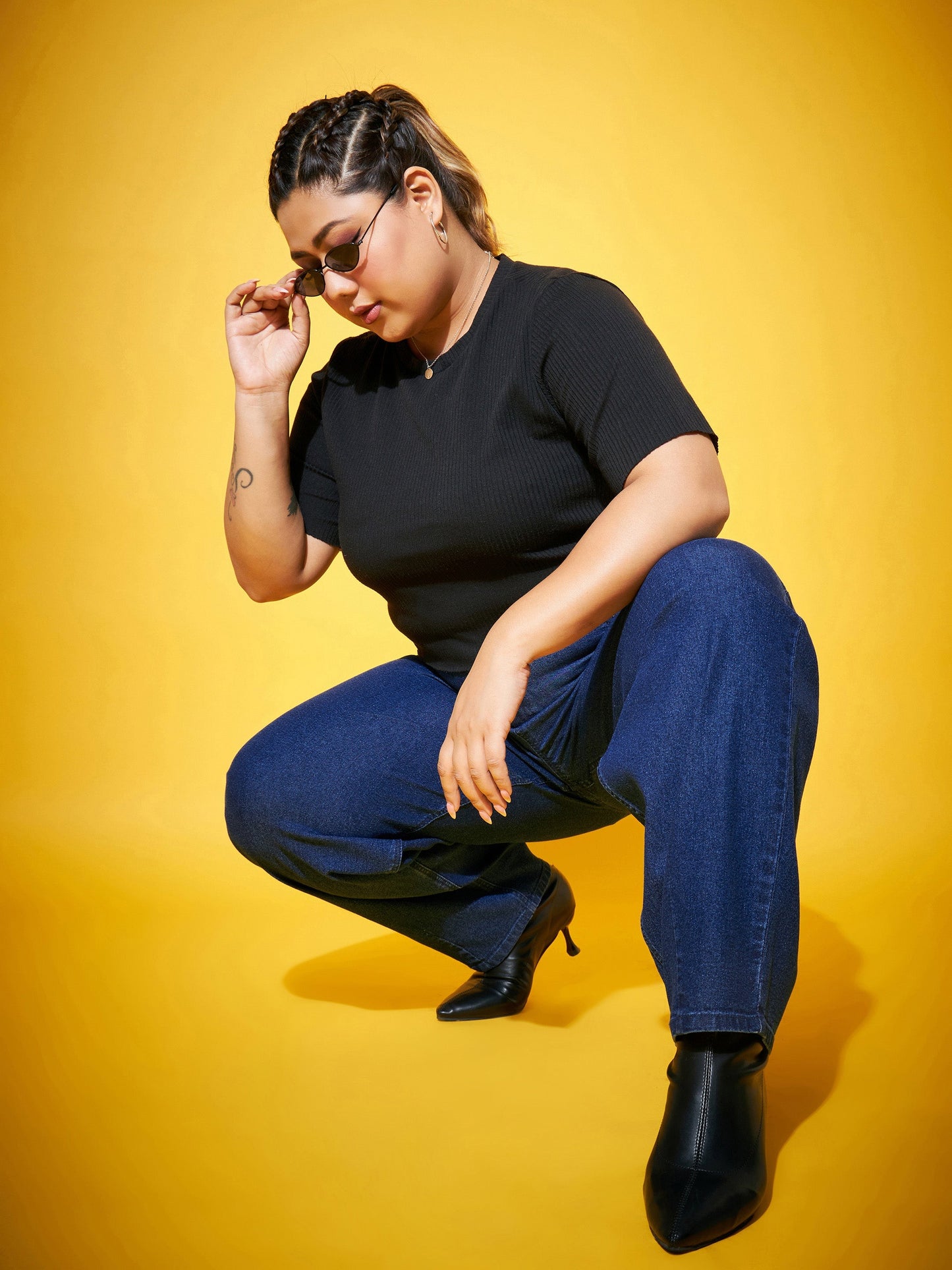 Blue Wash Balloon Fit Jeans-SASSAFRAS Curve