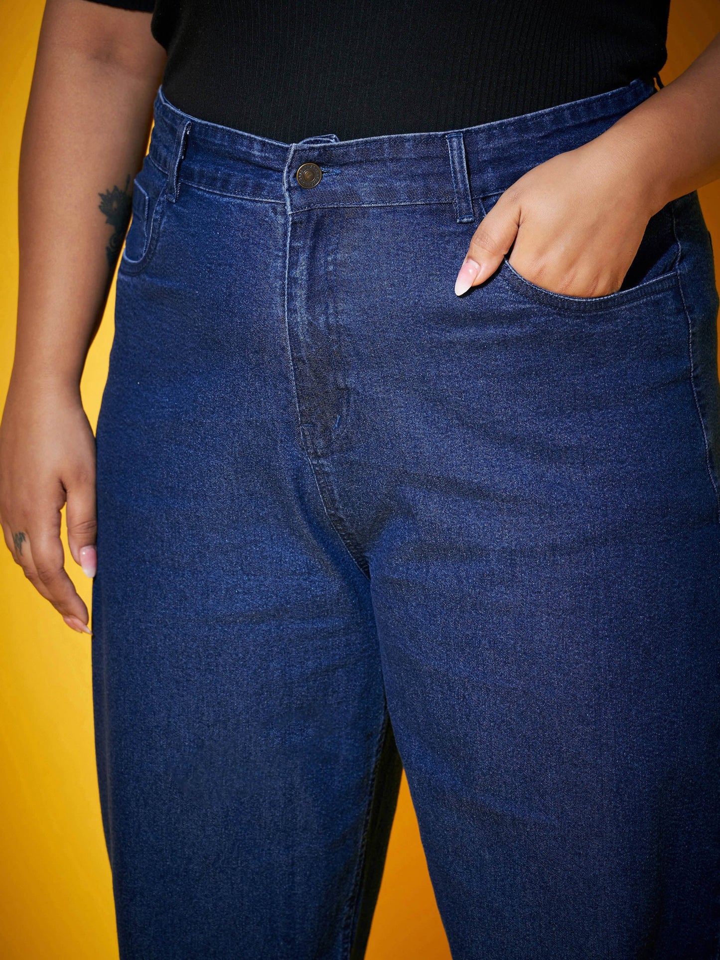 Blue Wash Balloon Fit Jeans-SASSAFRAS Curve