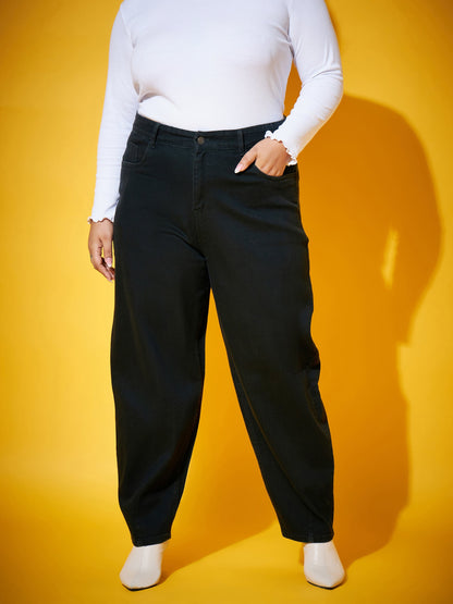 Plus size women's Black Denim Black Balloon Fit Jeans by Sassafras Curve for wholesale buyers, boutiques, resellers and bulk orders from Trendphoria