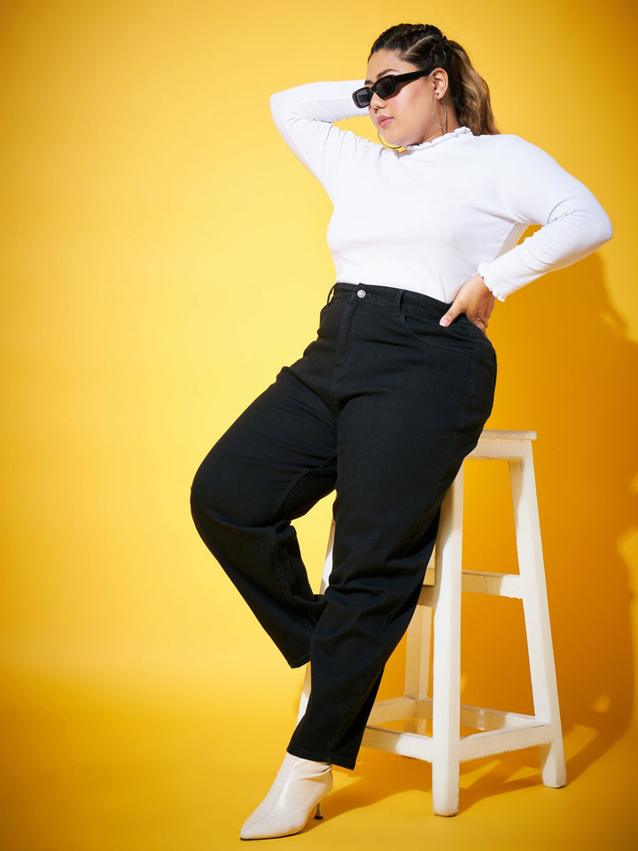 Black Balloon Fit Jeans-SASSAFRAS Curve
